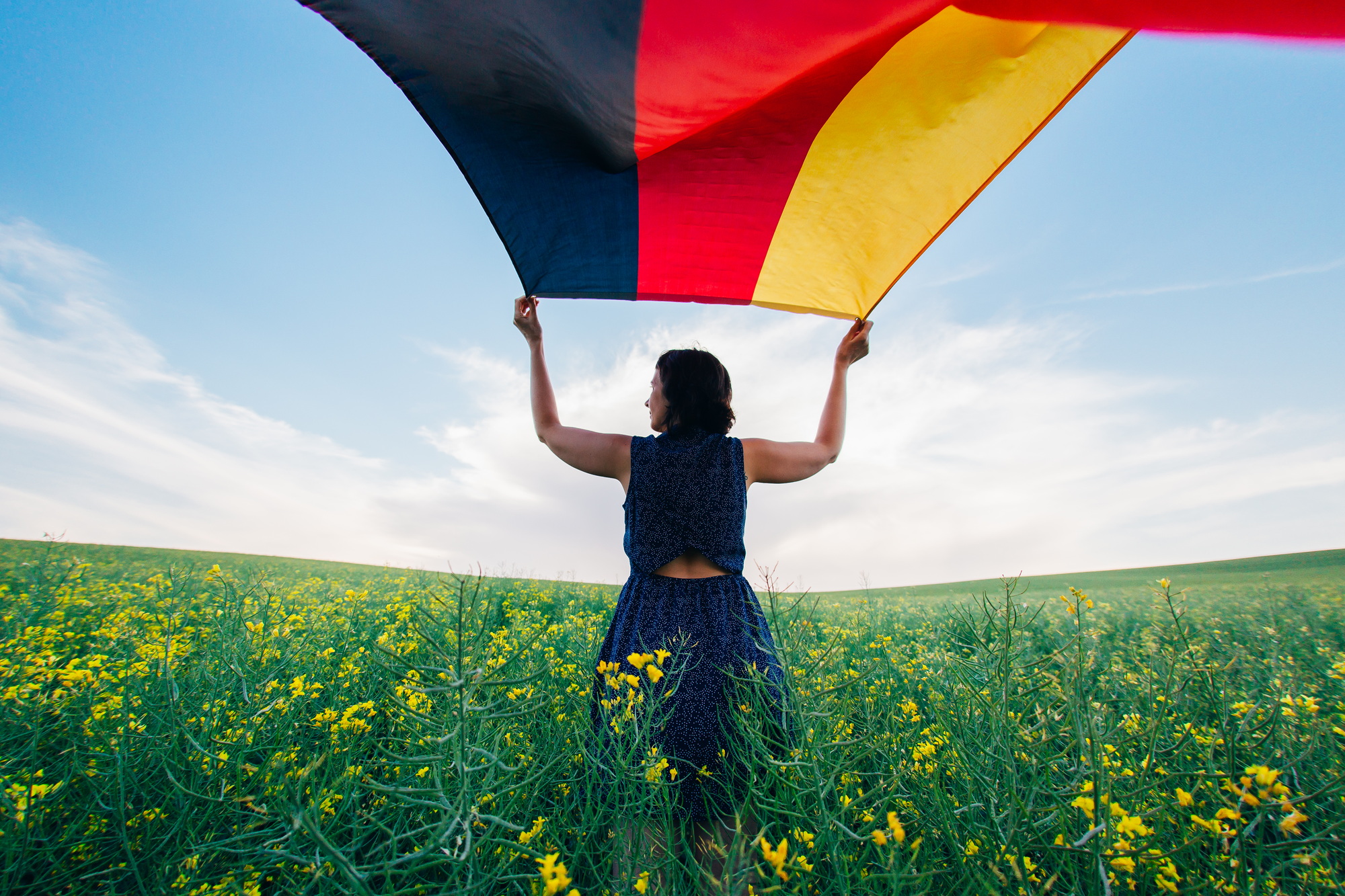 German flag outdoors on a meadow.
